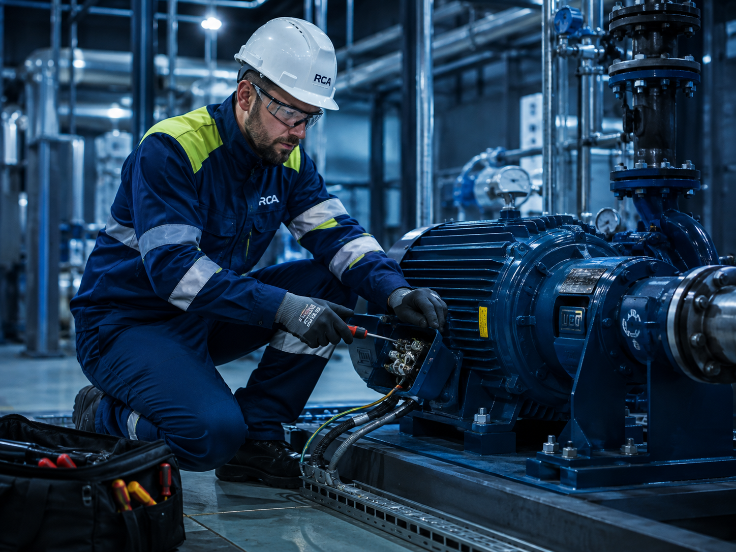 Engineer servicing an industrial motor